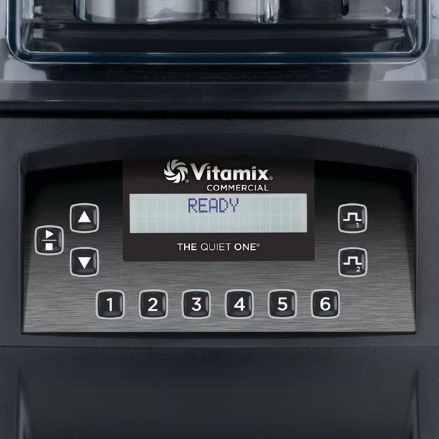 Vitamix The Quiet One blender control panel with digital display and buttons.